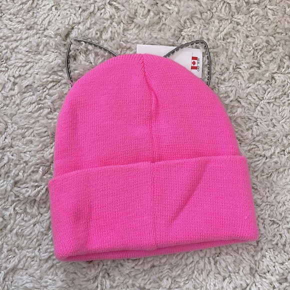 NWT Hot Pink Claire’s Graphic and Bedazzled Cat Ear Beanie - Picture 2 of 3